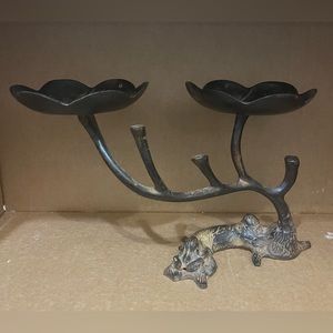 Vintage brass candle holder with frog details